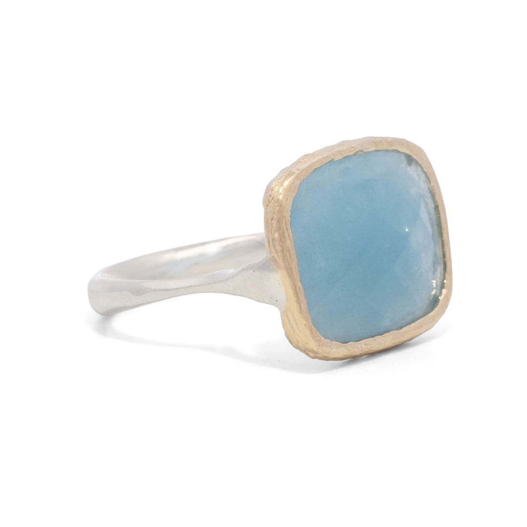 Faceted Rectangular Aquamarine Ring