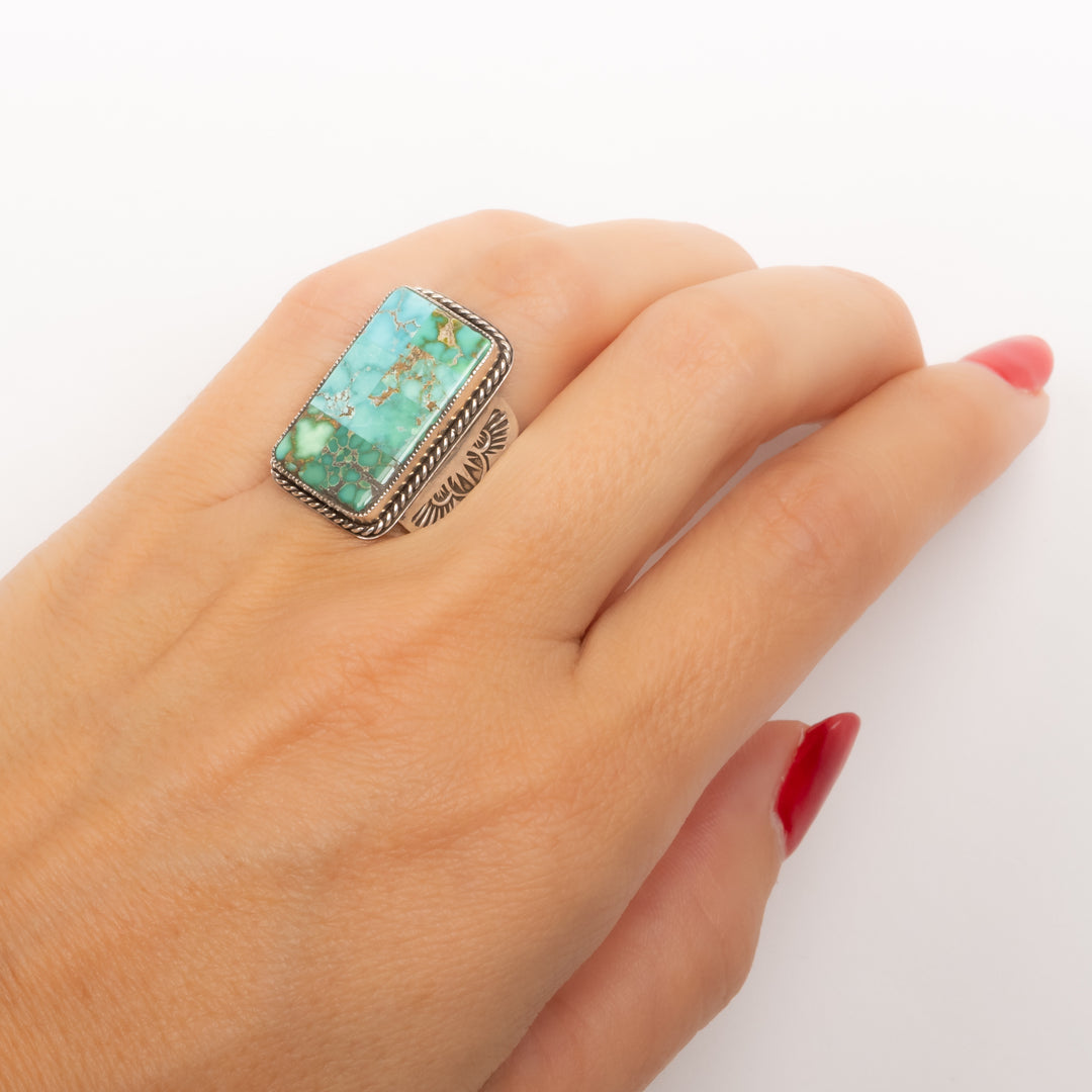 Aldrich Art Rectangular Green Turquoise Bezel Set Ring