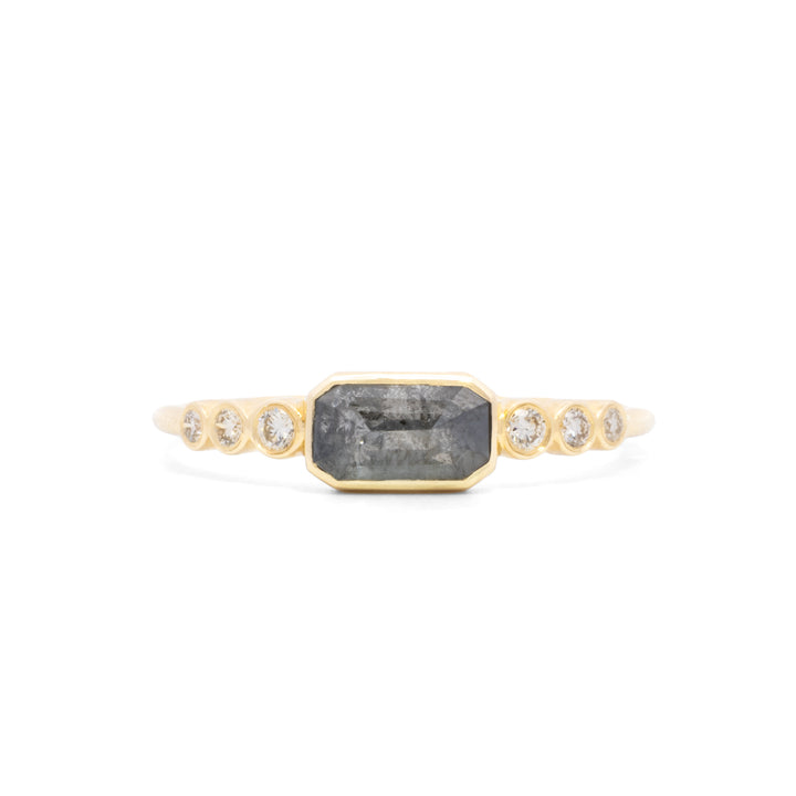 Small Bezel Set Grey Diamond with Side Diamonds Ring