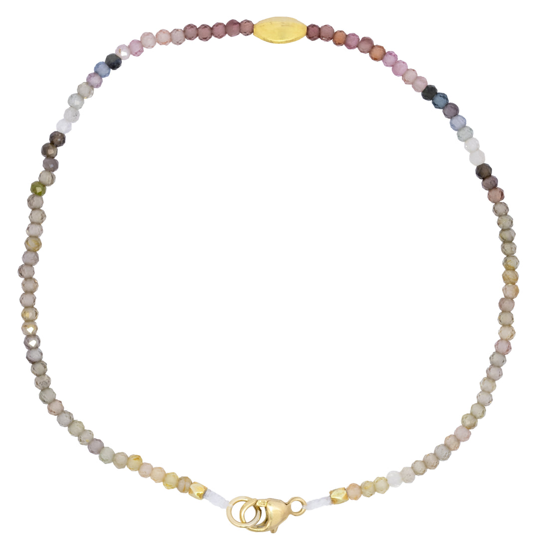 Multi Colored Sapphire & 18K Yellow Gold Bead Bracelet