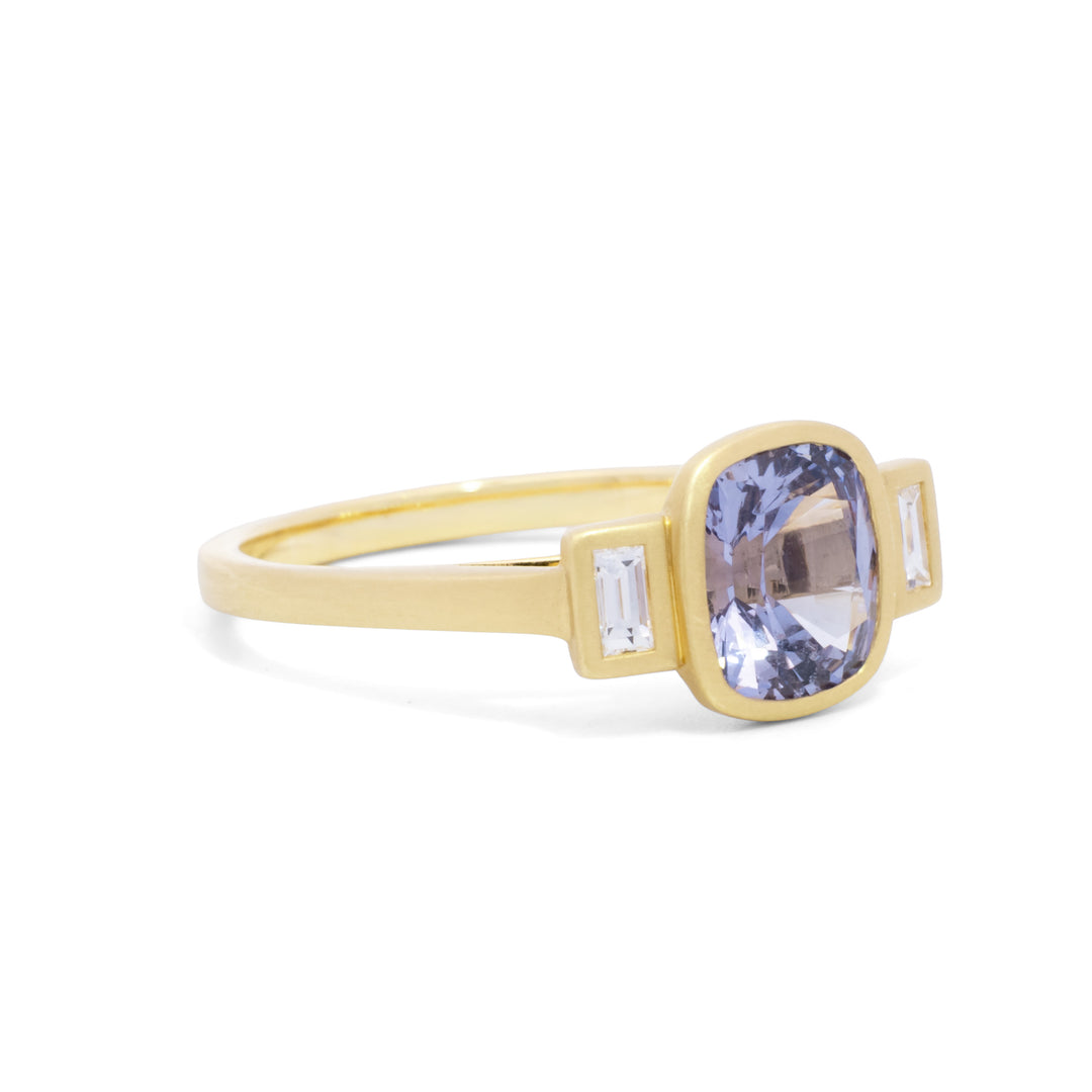 Lavender Spinel & Diamond Three Stone Bezel Ring