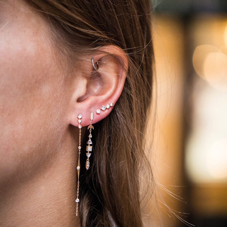 Moonstone & Diamonds Totem Drop Earrings
