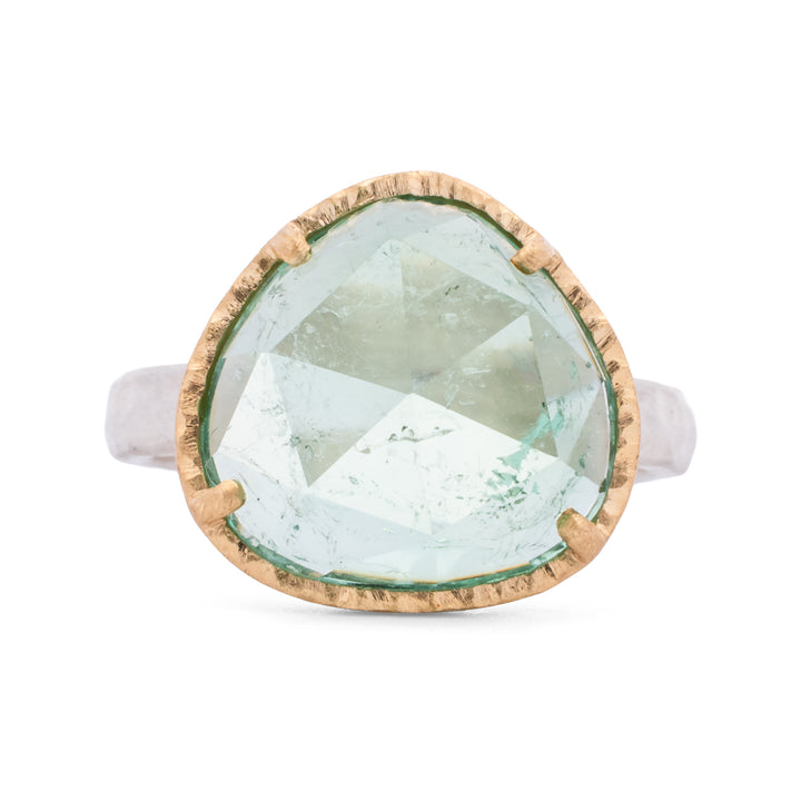 Asymmetrical Rose Cut Green Tourmaline Ring