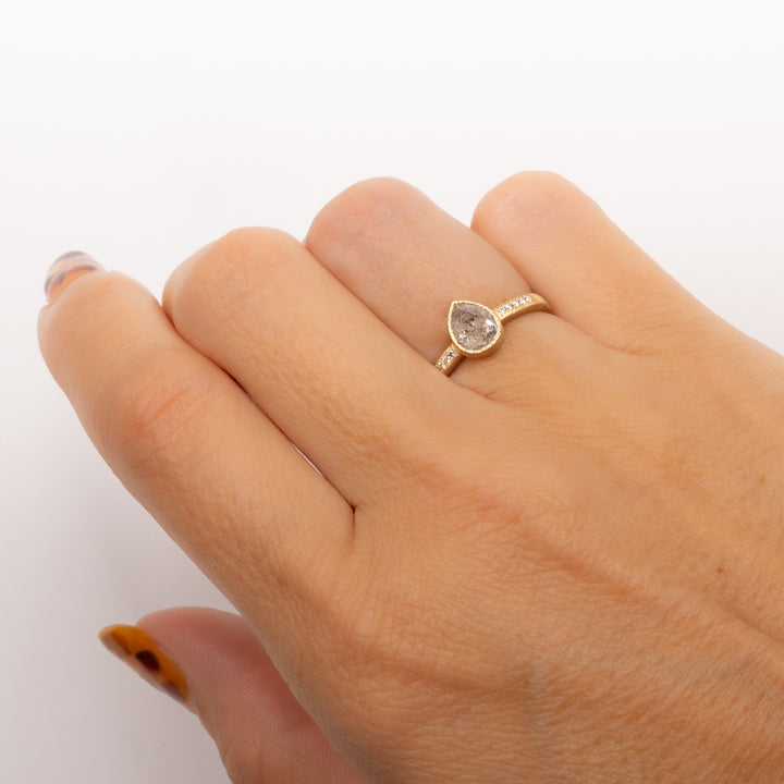 Salt & Pepper Pear Diamond Ring