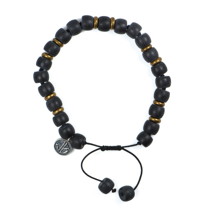 8mm Smooth Matte Black Onyx + Brass Bracelet