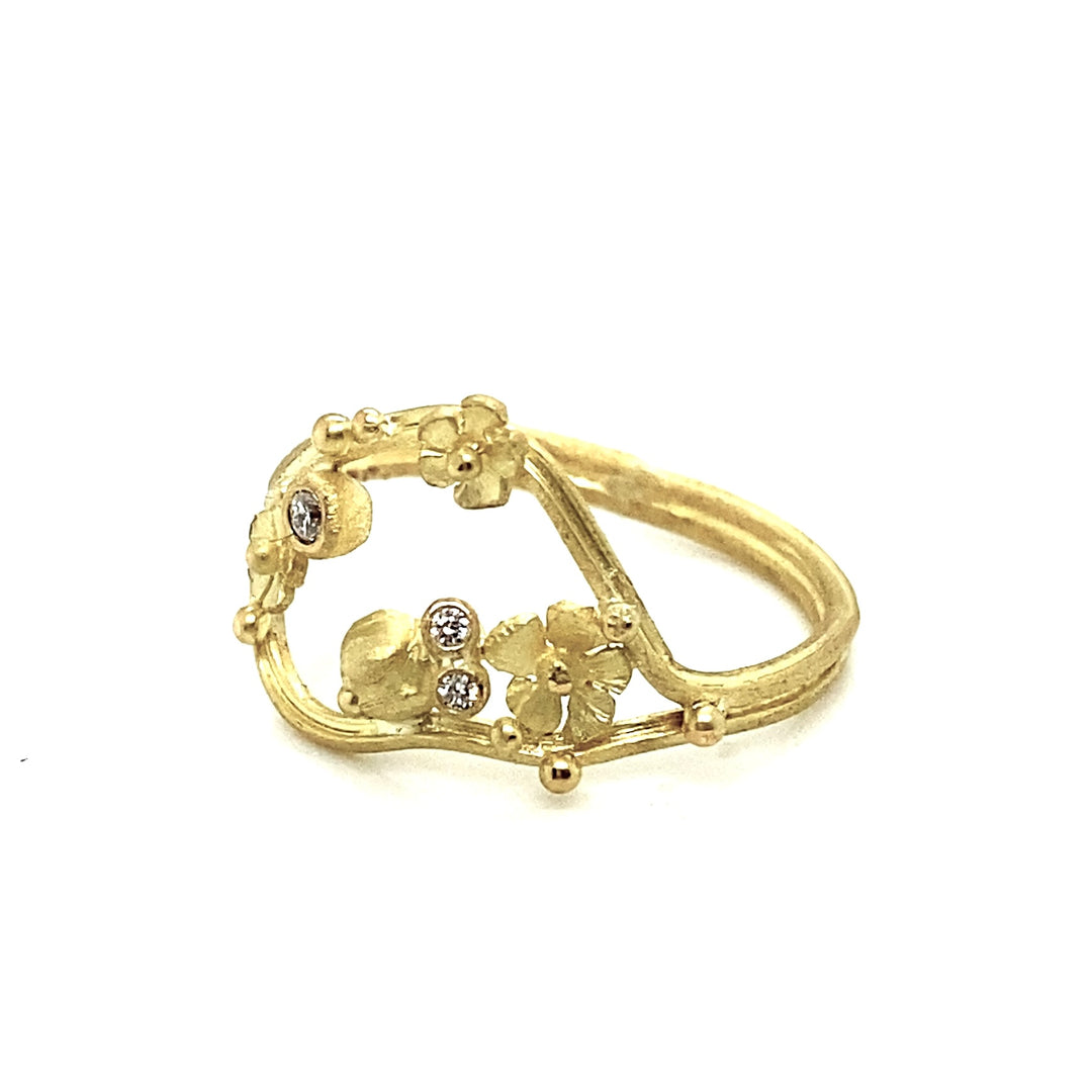 Gold Organic Flowers With Petite Bug Ring