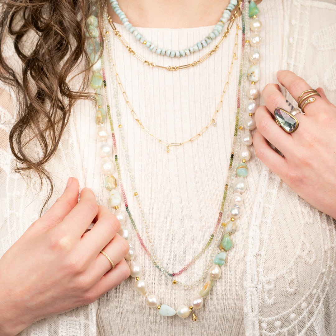 Baroque Pearl and Peruvian Opal Knotted Necklace
