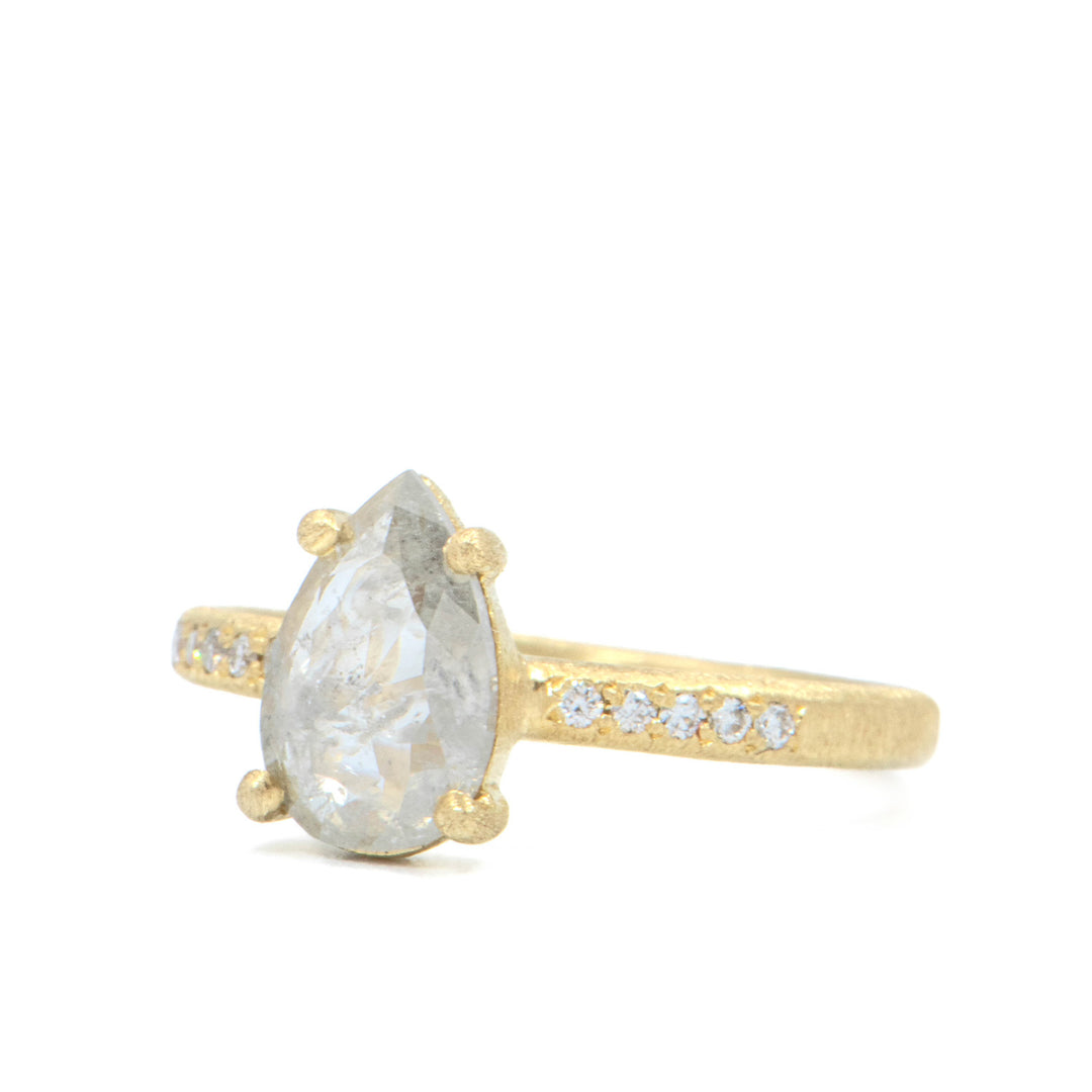 Prong Set Grey Pear Diamond Ring