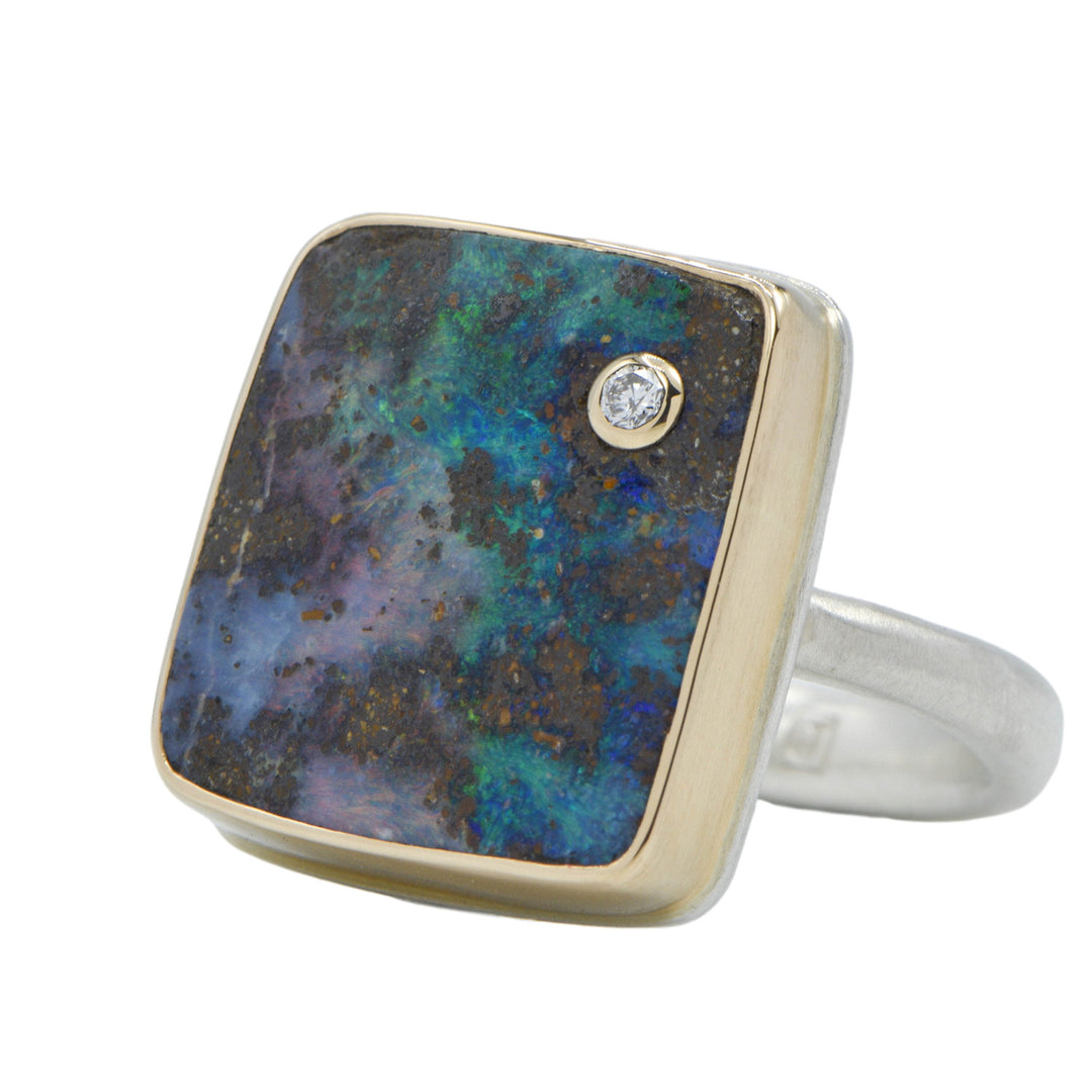 Boulder Opal + Diamond Ring