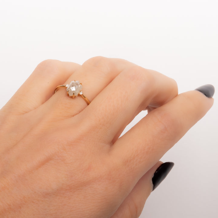 Icy Grey Hexagonal Cut Diamond Ring