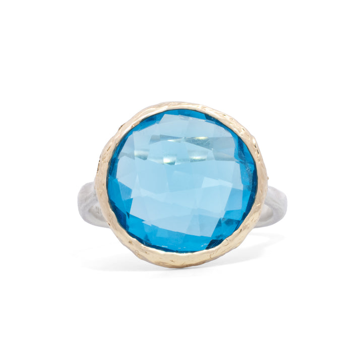 Round Faceted Swiss Blue Topaz Ring