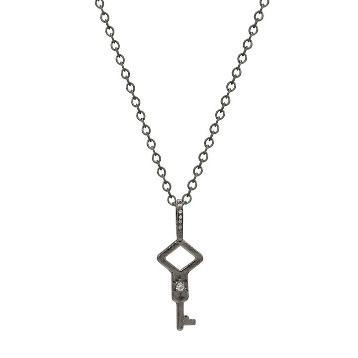 Antiqued Silver Diamond Key Pendant