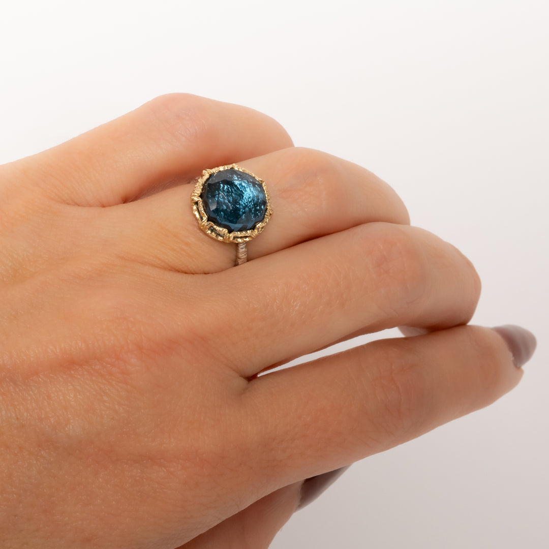 Round Faceted London Blue Quartz Ring