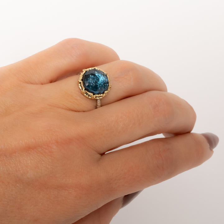 Round Faceted London Blue Quartz Ring