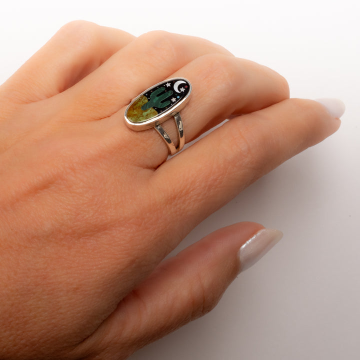 Small Oval Cactus Night Sky Inlay Ring