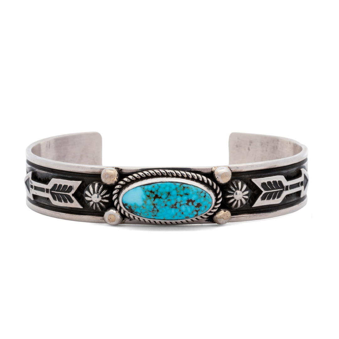 Oval Turquoise Arrow Hand Stamped Large Cuff Bracelet