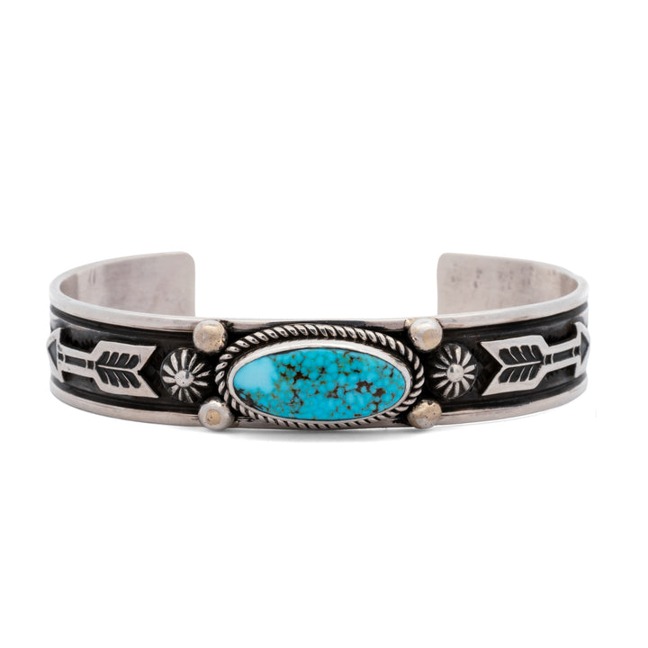 Oval Turquoise Arrow Hand Stamped Large Cuff Bracelet