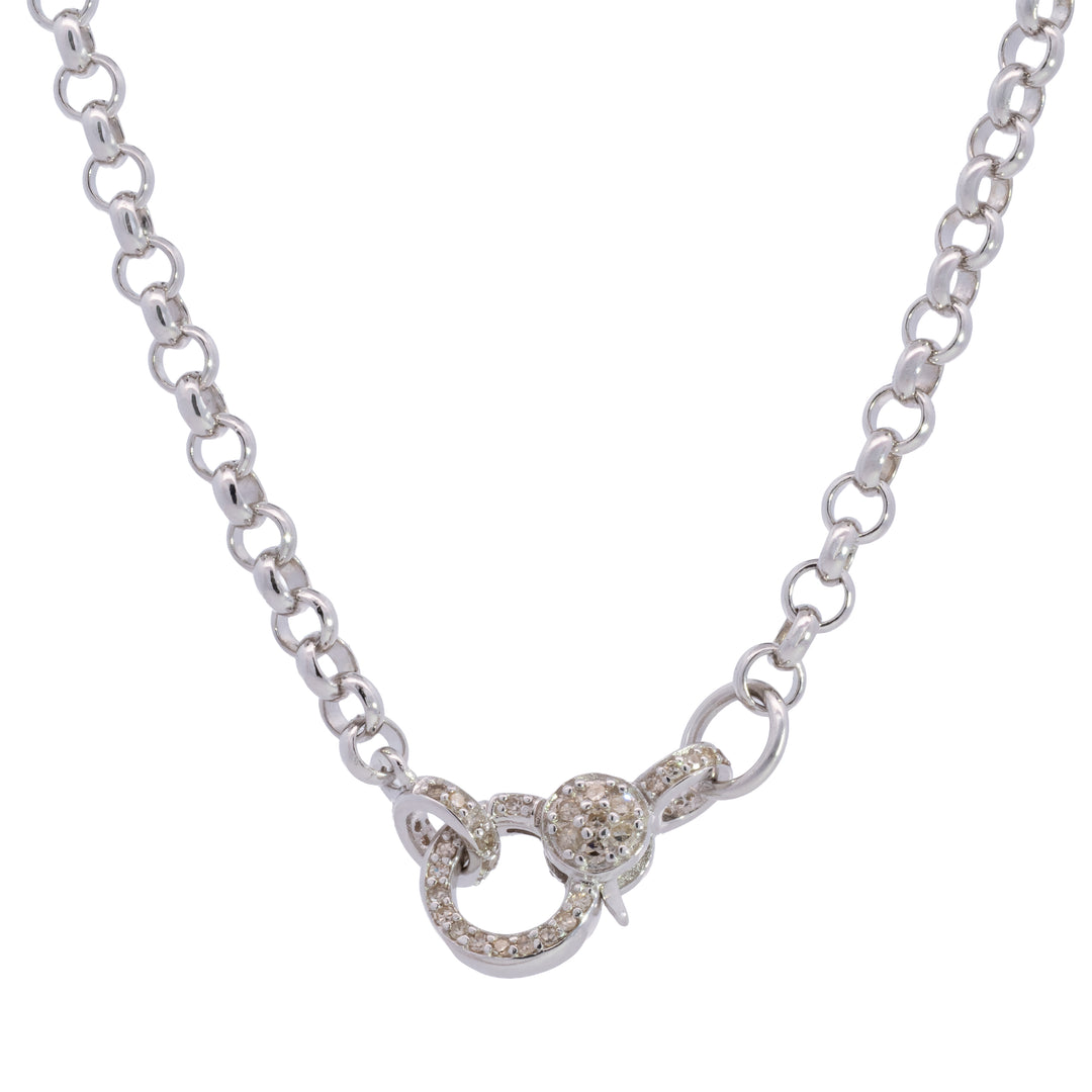 Rolo Chain Pavé Diamond Clasp Necklace