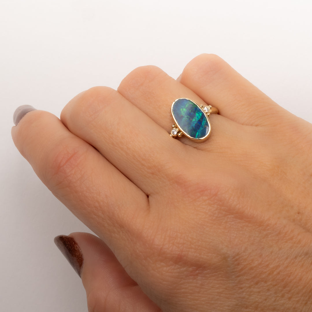 Australian Opal & Diamond Doublet Ring