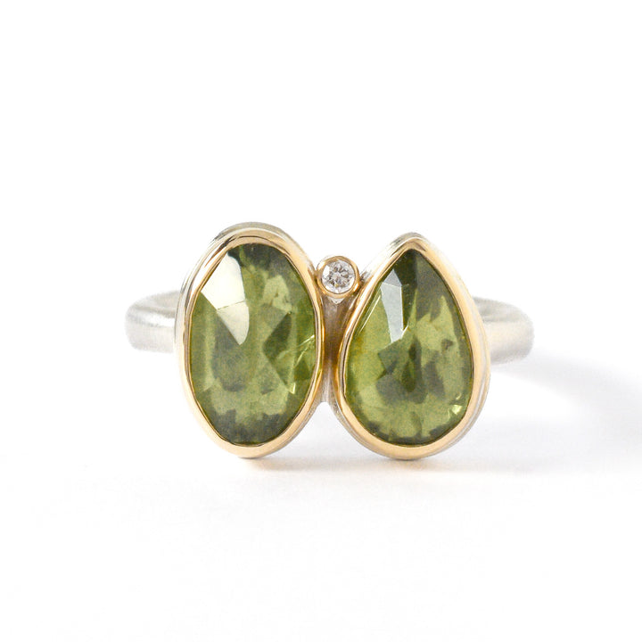 Double Asymmetrical Peridot Ring