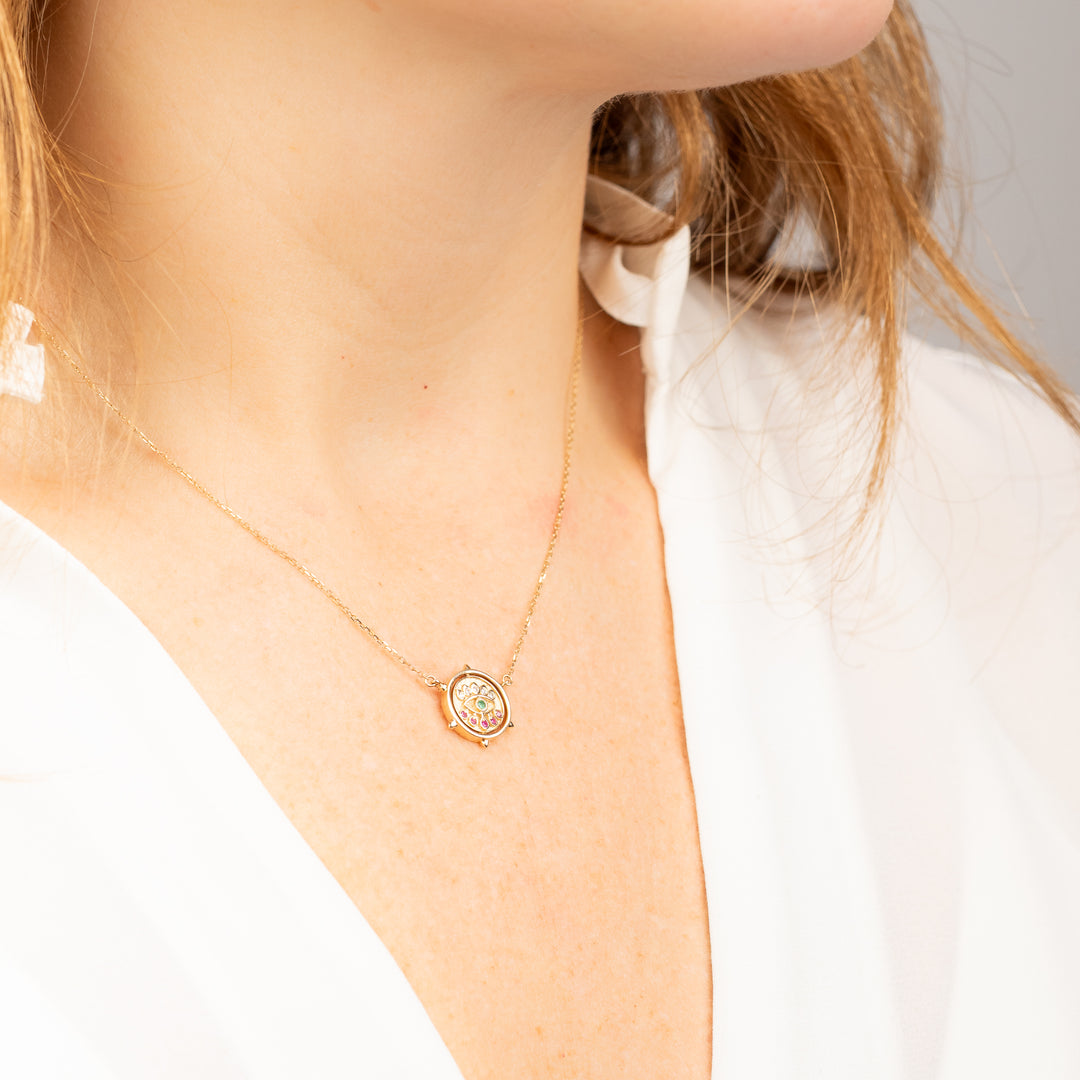 Heart & Evil Eye Double Sided Flip Necklace