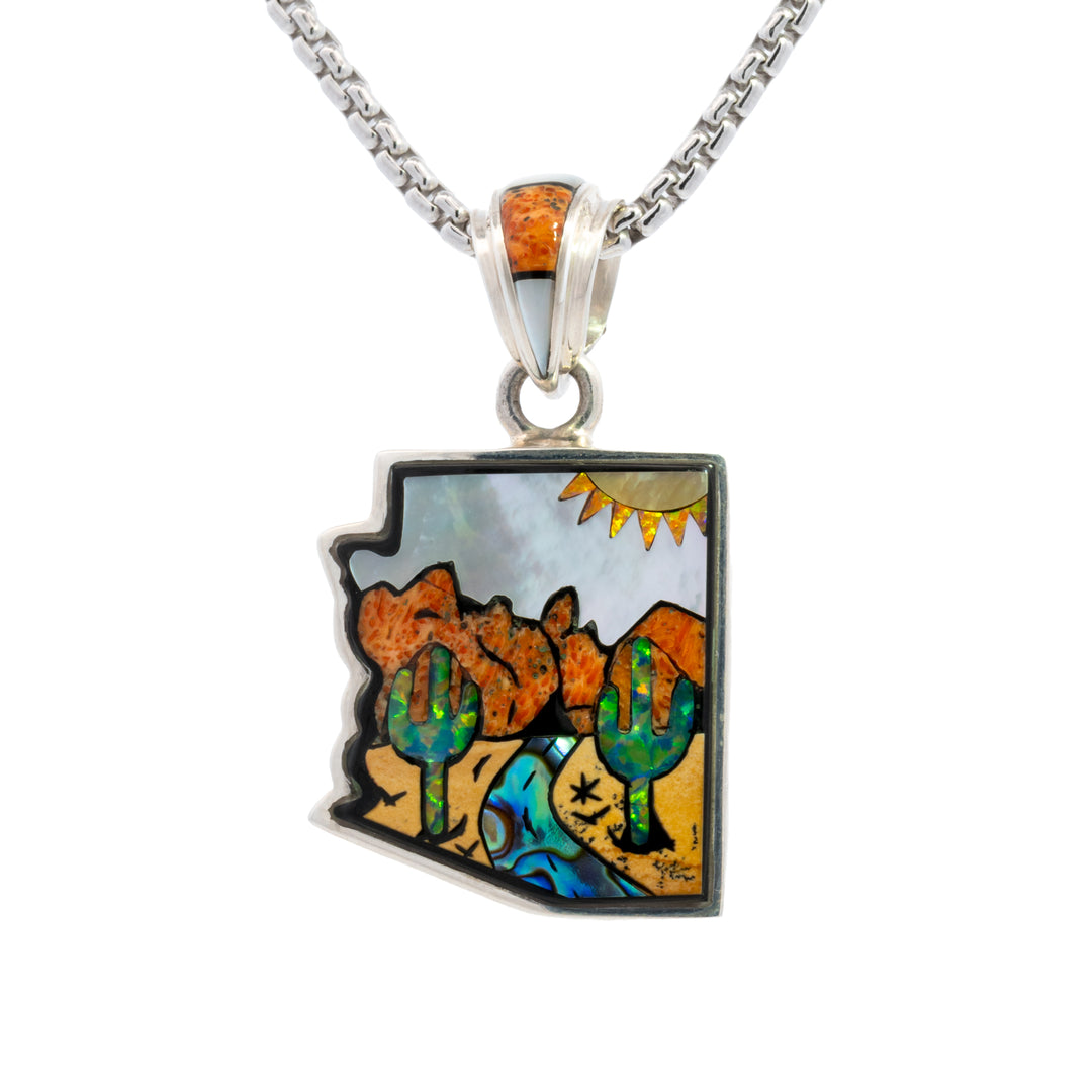 Arizona State Cactus Inlay Pendant