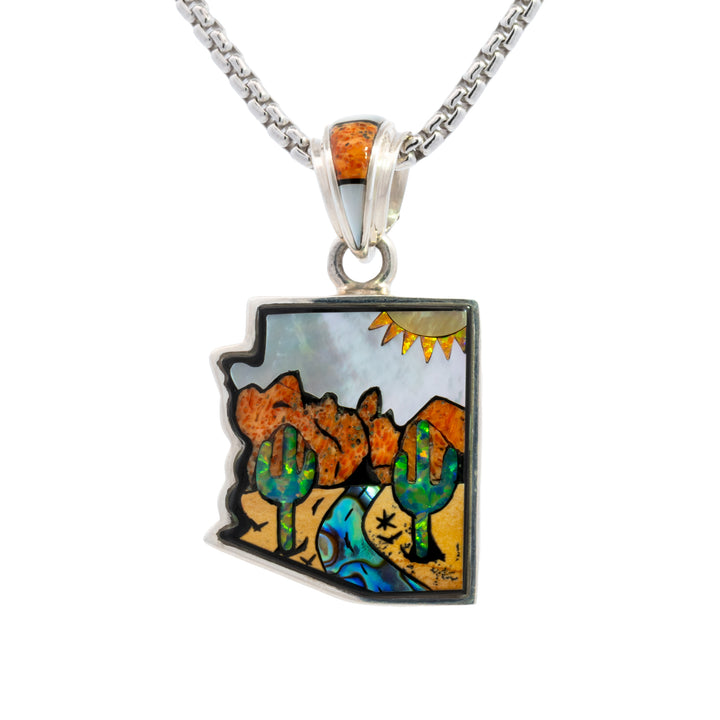 Arizona State Cactus Inlay Pendant