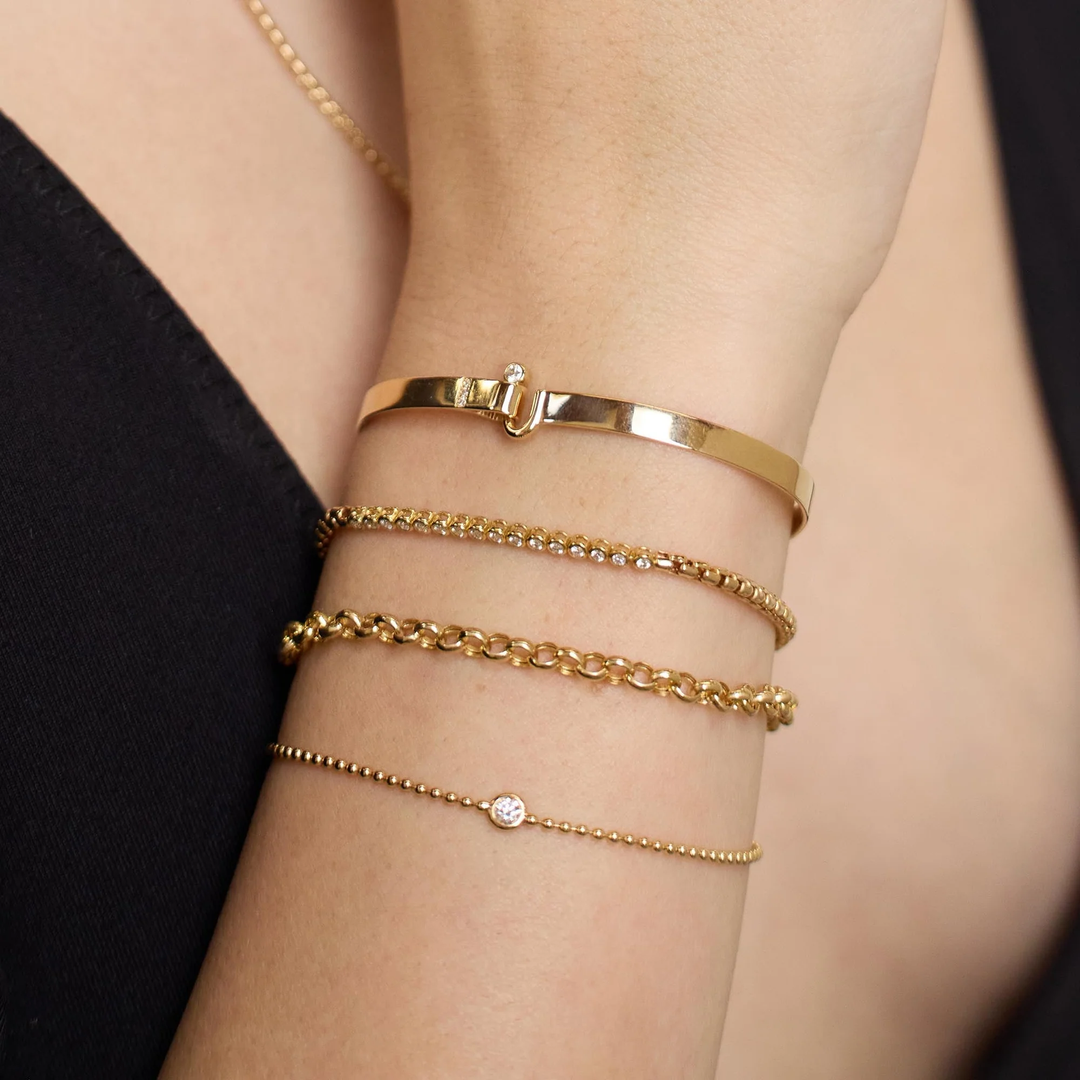 Flat Wide Bezel Diamond Cuff Bracelet