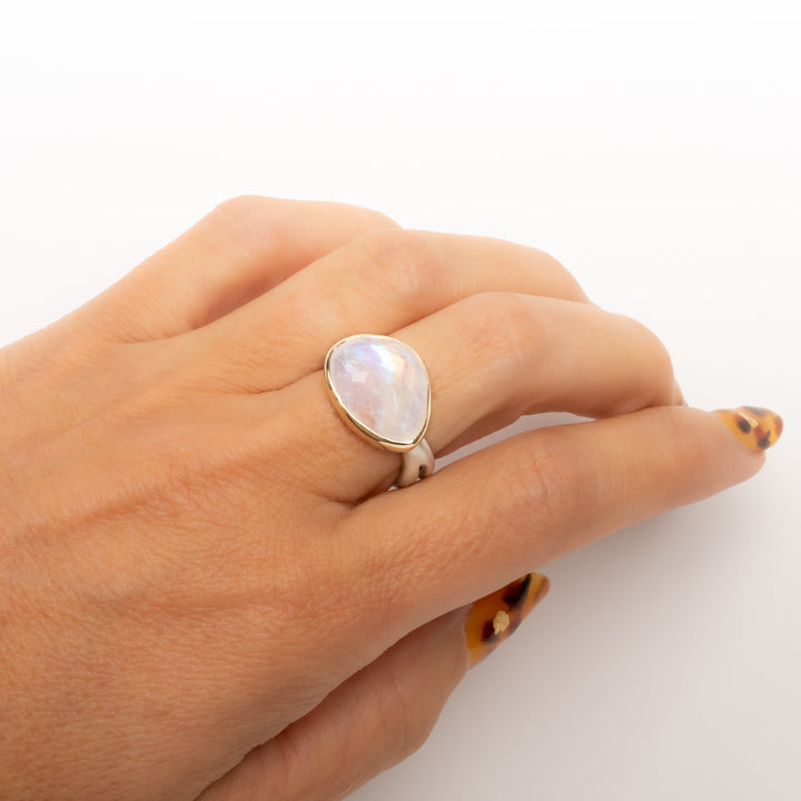 Asymmetrical Rainbow Moonstone Ring