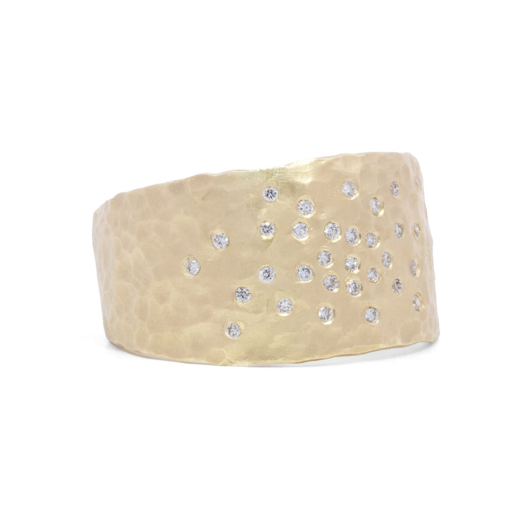 Wide Hammered Band with Scattered Diamonds