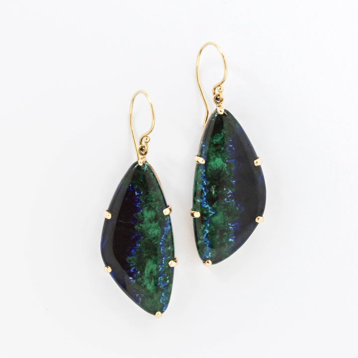 Asymmetrical Azurite, Malachite, and Chrysocolla Drop Earrings