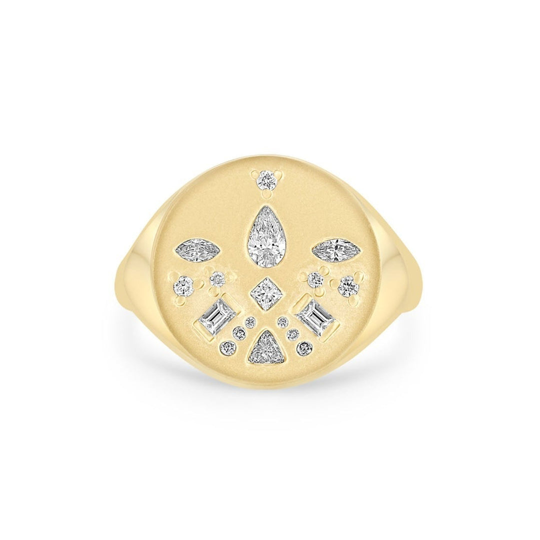 Diamond Mosaic Brushed Round Signet Ring