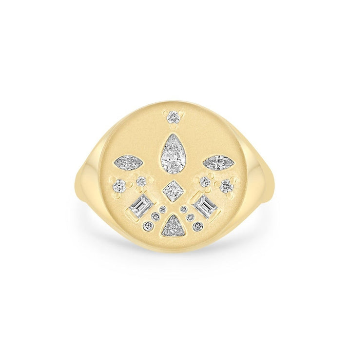 Diamond Mosaic Brushed Round Signet Ring