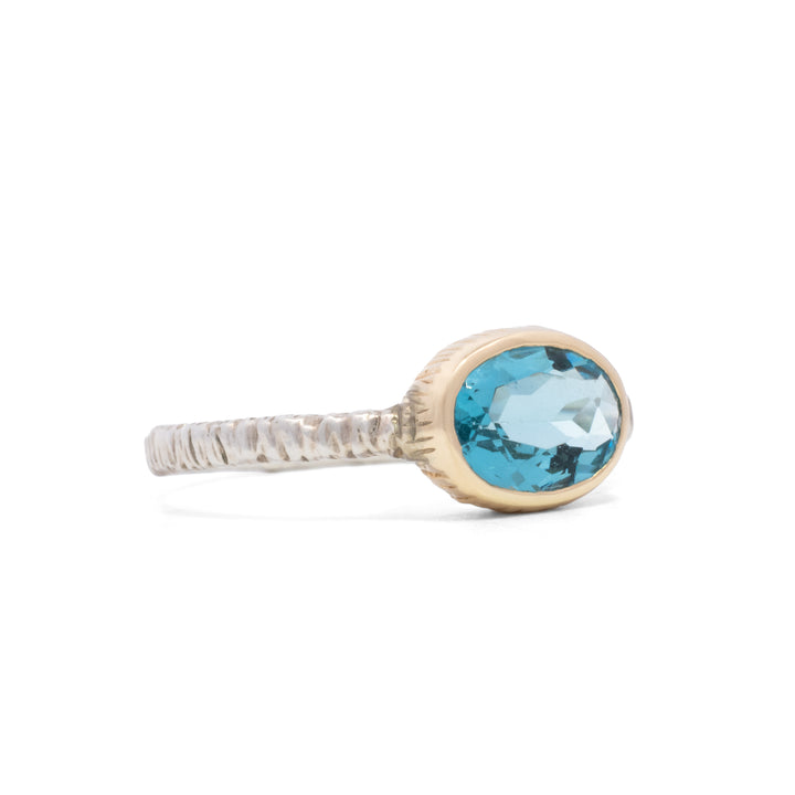 Small Oval Faceted Blue Topaz Ring