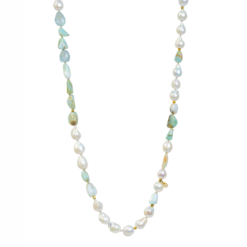 Baroque Pearl and Peruvian Opal Knotted Necklace