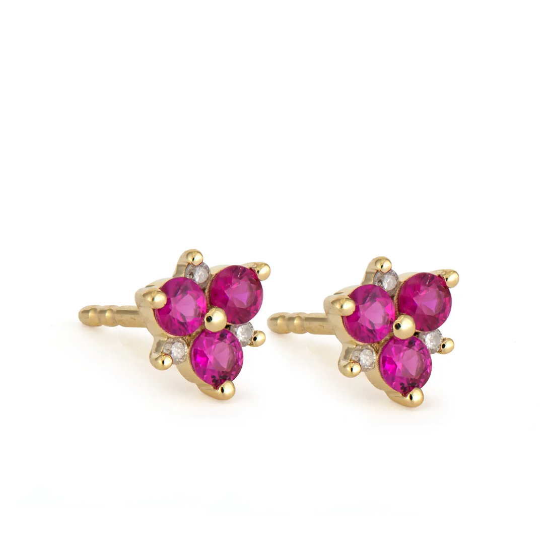 Ruby Pave Flower Post Earrings