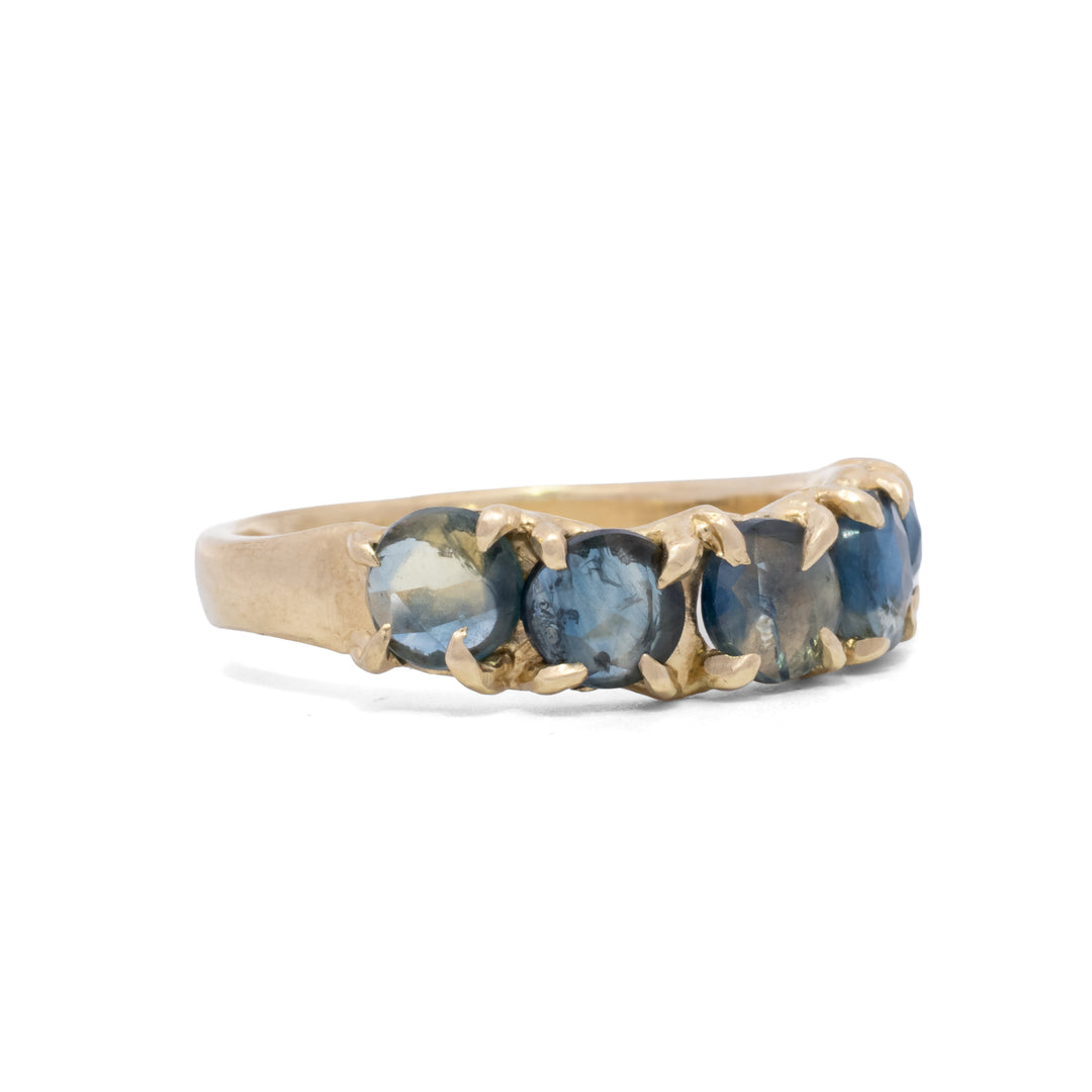 Prong Set Five Blue Sapphire Ring