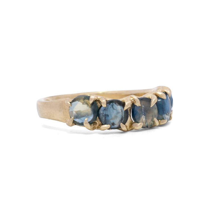 Prong Set Five Blue Sapphire Ring