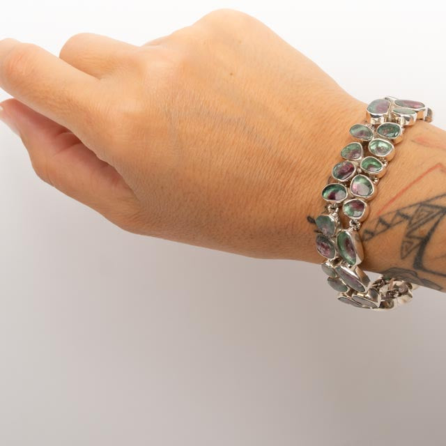 Bezel Set Pink & Green Tourmaline Bracelet