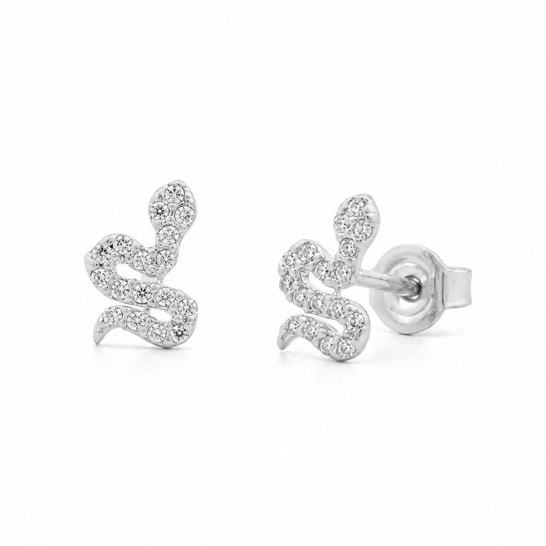 Pavé Cubic Zirconia Snake Post Earrings