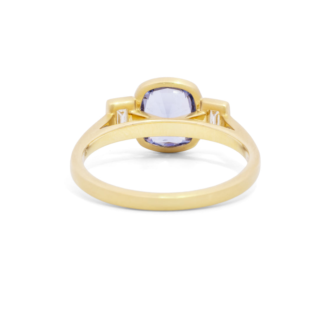 Lavender Spinel & Diamond Three Stone Bezel Ring