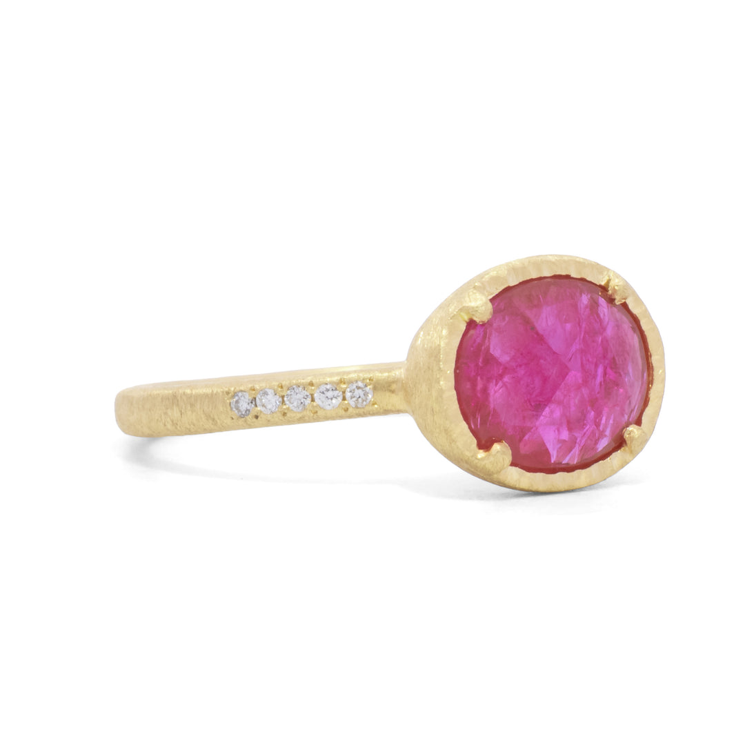 Oval Rose Cut Mozambique Ruby Ring