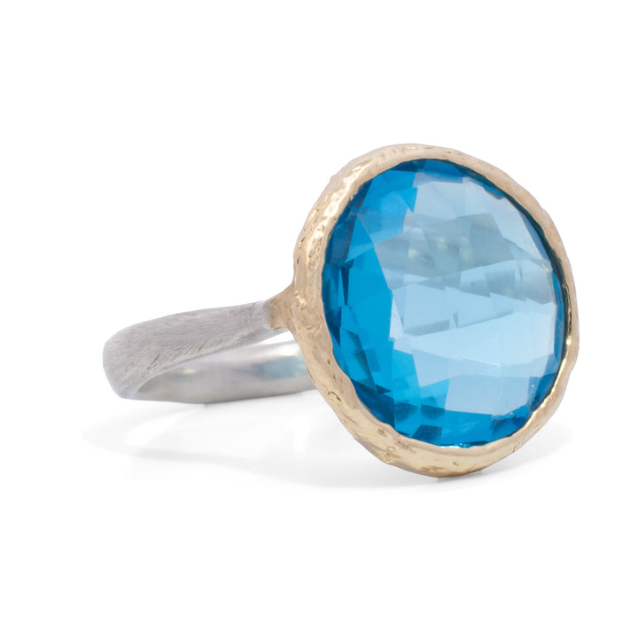 Round Faceted Swiss Blue Topaz Ring