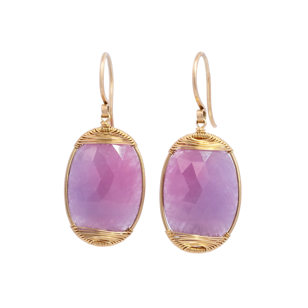 Pink Sapphire Wire Wrapped Drop Earrings