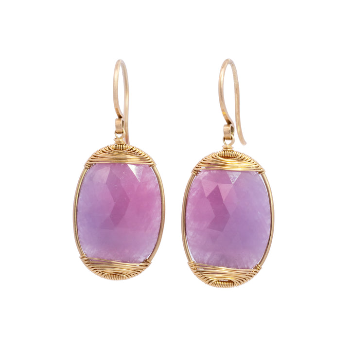 Pink Sapphire Wire Wrapped Drop Earrings