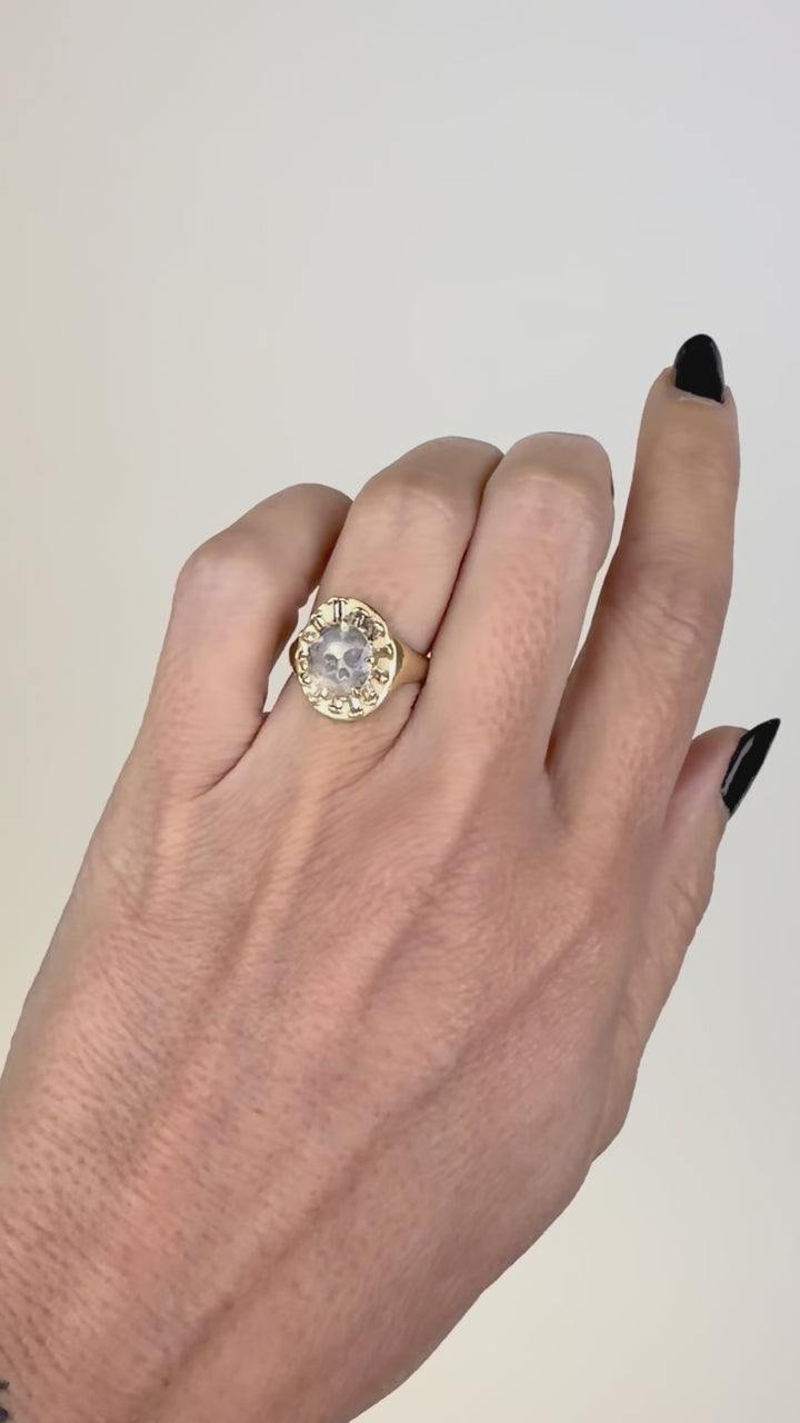 Momento Mori Rock Crystal Framed Skull Ring