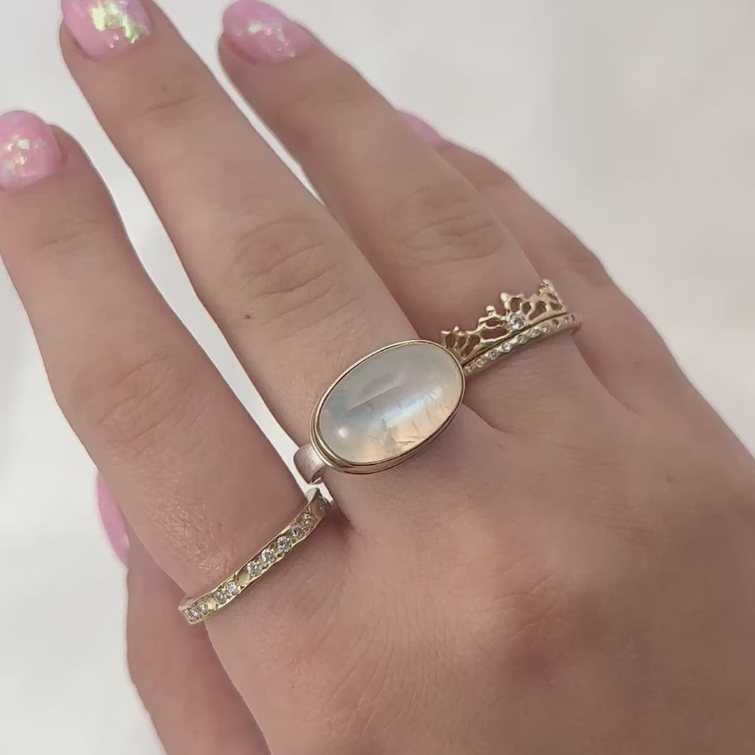 Small Oval Rainbow Moonstone Ring