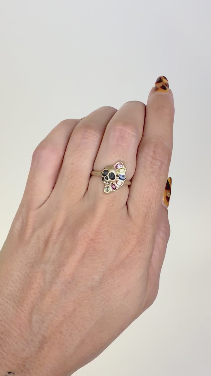 Memento Mori skull ring with sapphires