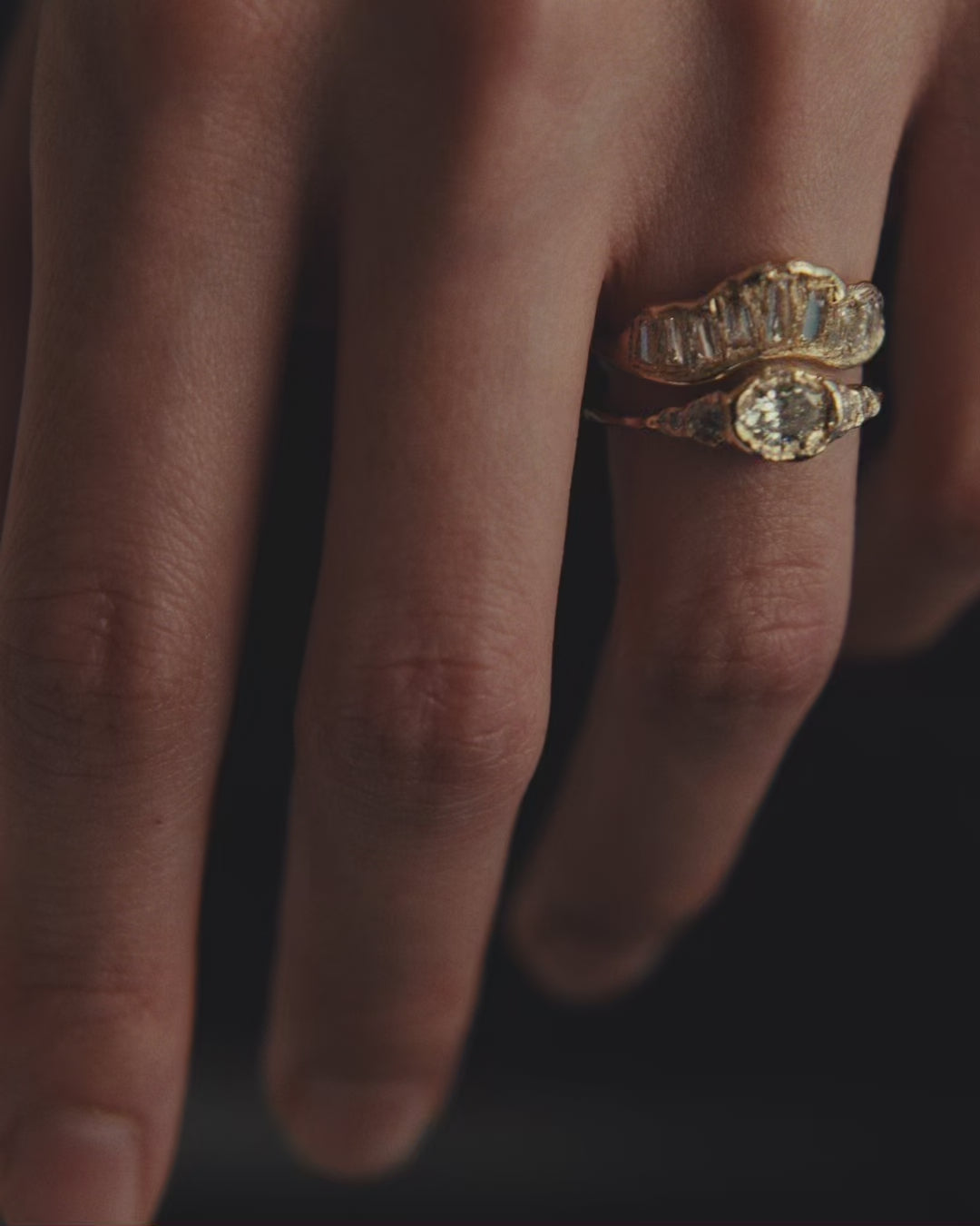 LX Soft White Baguette Diamond V Shape Scatter Ring