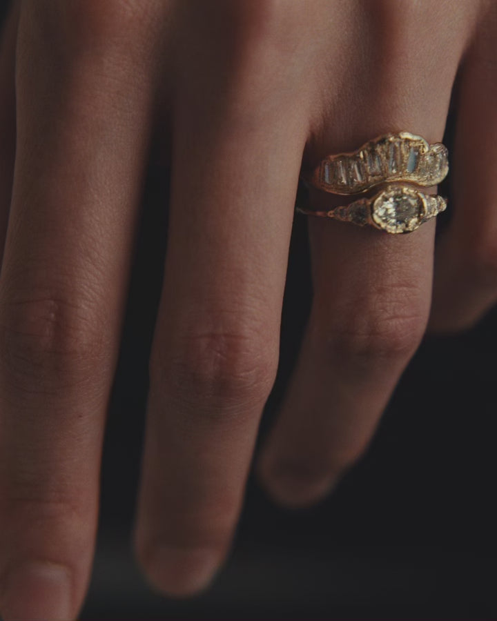 LX Soft White Baguette Diamond V Shape Scatter Ring
